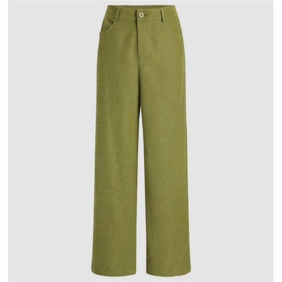 cider Pants - Cider High Waist Wide Leg Pleated Olive Green Trousers